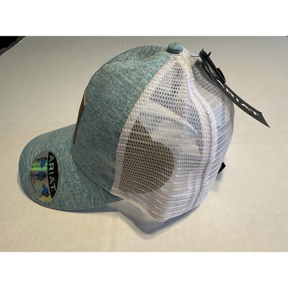 Ariat Hat Ladies Turquoise Logo Leather Patch Ponyflo Cap One Size Ponytail NWT - Picture 3 of 13